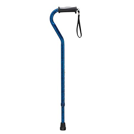 Drive Medical Adjustable Height Offset Handle Cane with Gel Hand Grip, Blue Crackle