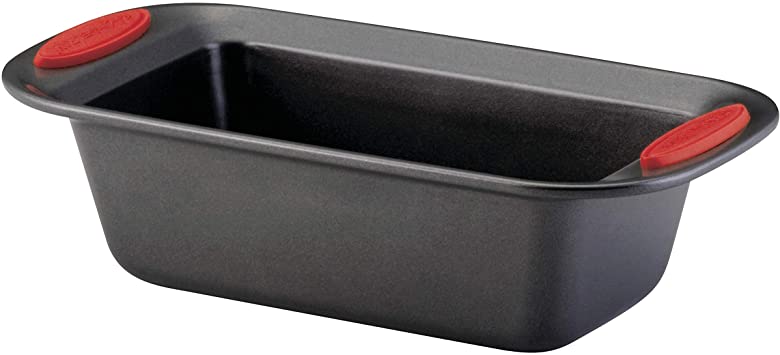 Rachael Ray 47962 Yum-o! Bakeware Oven Lovin' Nonstick Loaf Pan, 9-Inch by 5-Inch Steel Pan, Gray with Red Handles