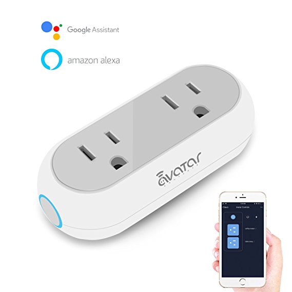 Avatar Controls Smart Plug Mini, Wifi Outlets with Remote Control ON/OFF Switch, Energy Monitoring and Timer Function, Dual Socket Plug Work Individually & in Groups, Compatible with Alexa/Google Assistant/IFTTT