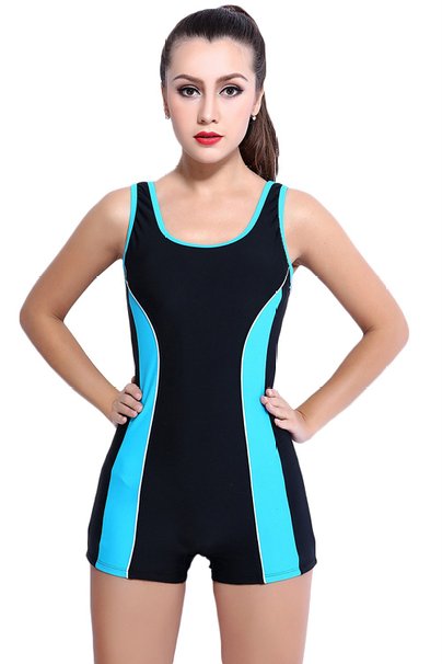 Women's Wide Strap Boyleg Scoopback Slimming One Piece Athletic Swimsuit Swimwear