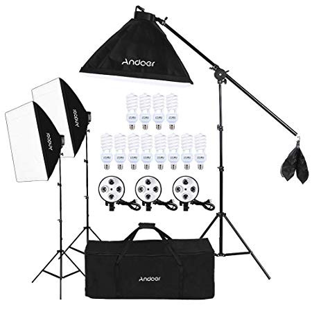 Andoer Softbox Photography Lighting Kit 20″×28″/50x70cm 2400W with 5500K Studio Lights Equipment for Photo Studio Portraits, Product Photography and Video Shooting