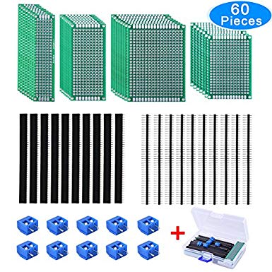 AUSTOR 30 Pcs Double Sided PCB Board Prototype Kit 4 Sizes Circuit Board with 20 Pcs 40 Pin 2.54mm Male and Female Header Connector for DIY (Bonus: 10 Pcs Screw Terminal Blocks)