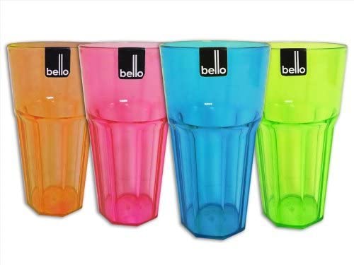 Set of 4 Assorted Colours Plastic Large Water Cocktail Tumbler Glass