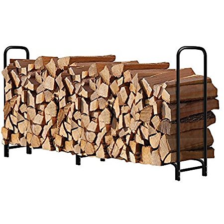 Amagabeli 8ft Outdoor Firewood Log Rack for Fireplace Heavy Duty Wood Stacking Holder for Patio Deck Metal Logs Storage Stand Steel Tubular Wood Pile Racks Outside Fire place Tools Accessories Black