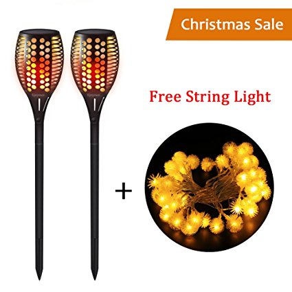 Solar Garden Lights, Ejoyous 96 LED Solar Powered Torch Light Pathway Lighting Dusk to Dawn Auto On/Off, IP65 Waterproof Flickering Flame Light (2 pack)