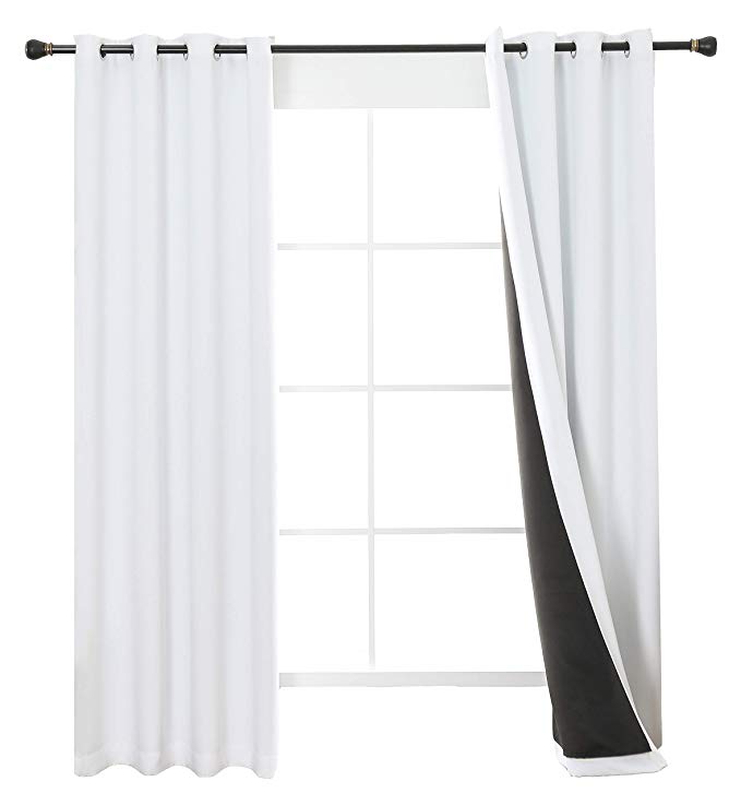 Aquazolax 100% Blackout Curtains with Black Liners, 2 Layers Lined Completely Blackout Window Treatment Thermal Insulated Small Window Draperies for Dinig Room, Set of 2, 52 x 45 inch, Pure White