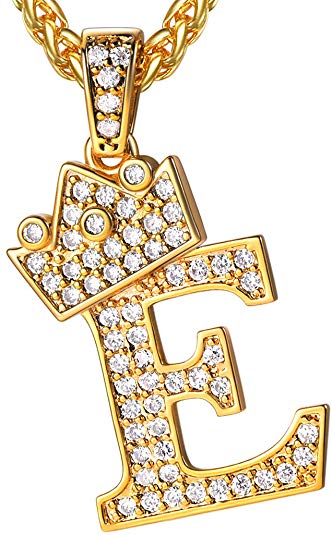 U7 Bling Alphabet Name Jewelry Men CZ Crowned Initial Necklace Iced Out King Crown Women 18K Gold Plated Cubic Zirconia Letter Pendant 3mm 22" Rope Chain Necklaces, from A to Z