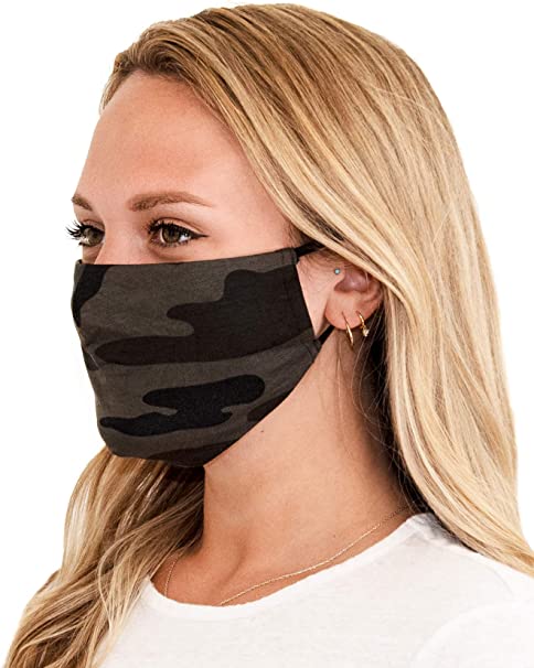 Tart Collections Reversible Face Mask, Comfortable, Soft Elastic Ear Loops, Washable and Reusable, Unisex, 95% Rayon / 5% Spandex, Olive Camo