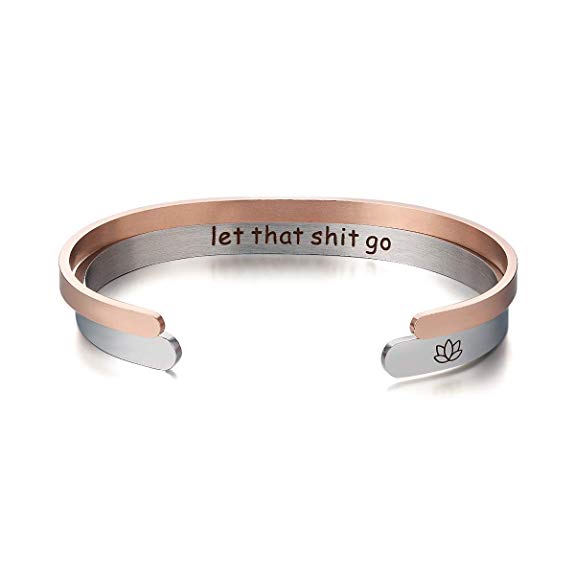 AnotherKiss Inspirational Bracelet for Women - Let That Shit Go Meditation Gifts, Lotus Flower, Yoga Jewelry