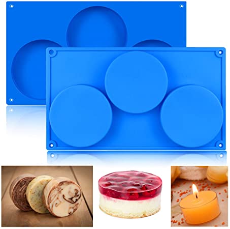 BUSOHA Round Silicone Mold (2pack) 3-Cavity Large Round Disc Mold for Cake,Pie,Candy,Custard,Mousse,Epoxy Resin,Soap,Tart,Resin Coaster,Pastry Bakeware Mold