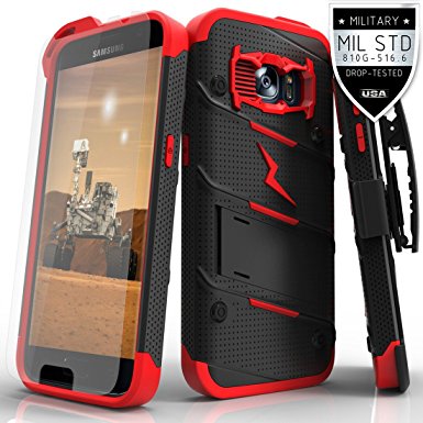 Samsung Galaxy S7 Case, Zizo [Bolt Series] w/ [Galaxy S7 Screen Protector] Kickstand [12 ft. Military Grade Drop Tested] Holster Clip - Galaxy S7 G930