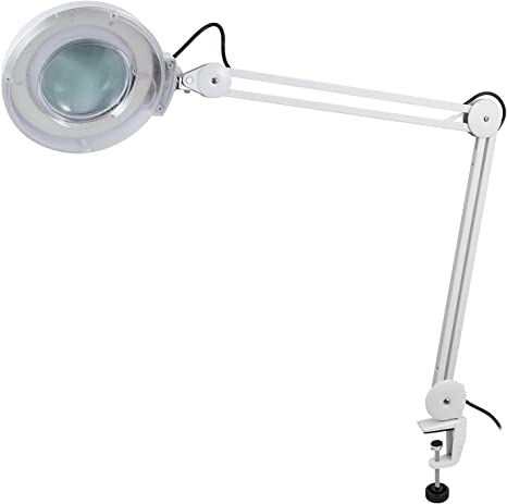 LED Lighted Magnifying Glasses, Desk Clamp 8X Magnifier Lamp (37-Inch Tall, 6.2 lbs)