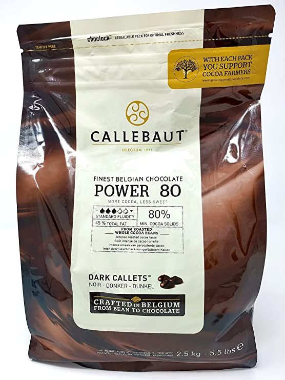 Callebaut Power 80 - Finest 80% Belgian Dark Chocolate Couverture (Callets) 2.5kg