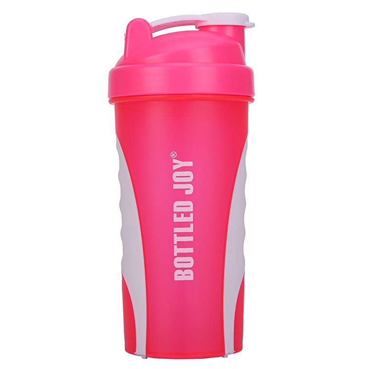 BOTTLED JOY Protein Shaker Bottle, Non-toxic Wide Mouth 100% Leak Proof Shake Water Bottles, 23oz 700ml (Pink)