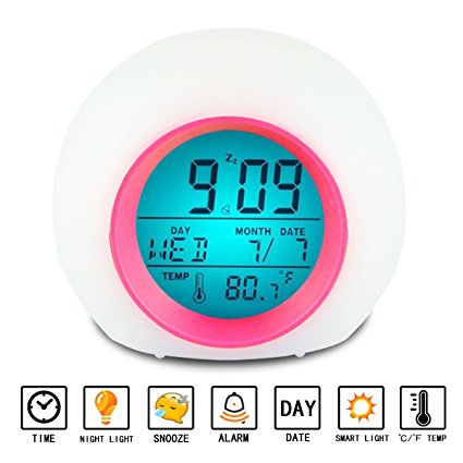 Alarm Clock for kids, Dreampark Wake Up Light Clock 6 Nature Sounds LED Backlight Digital Clock for Bedrooms and Office Desk (Red)