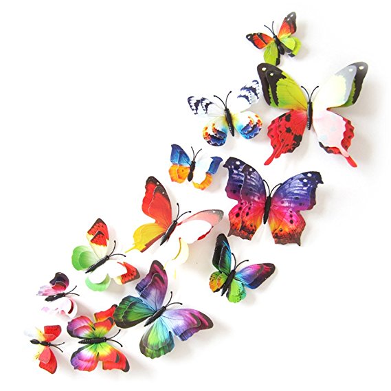 HimanJie 12 Pieces 3D Butterfly Stickrs Fashion Design DIY Wall Decoration House Decoration Babyroom Decoration
