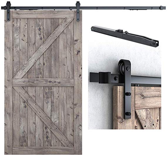 8FT Soft Close Heavy Duty Sturdy Sliding Barn Door Hardware Kit - Simple and Easy to Install - Includes Step-by-Step Installation Instruction - Fit 42''- 48" Door Panel (J Shape Hangers)