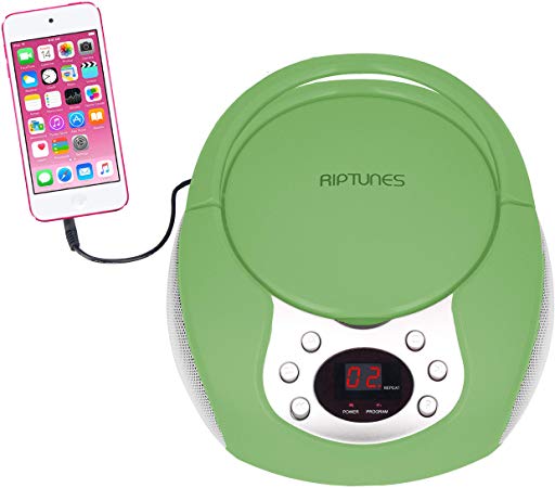 Riptunes Portable CD Player with AM FM Radio Potable radios Boom Box with Aux Line-in, Green