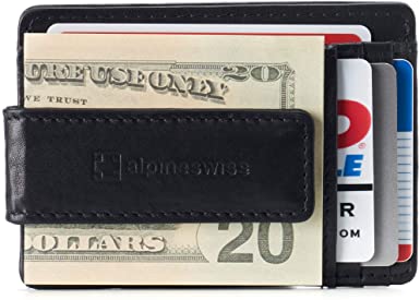 Alpine Swiss Harper Mens RFID Slim Money Clip Front Pocket Wallet Minimalist Leather ID Card Holder