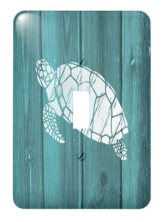 3dRose lsp_220428_1 Turtle Stencil In White Over Teal Weatherboard- Not Real Wood - Single Toggle Switch