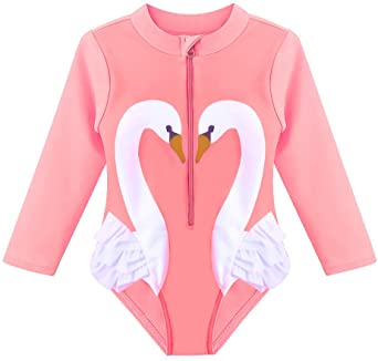 TFJH E Kids Girls Rashguard Swimsuit UV 50  Long Sleeve One Piece Swimwear Zip