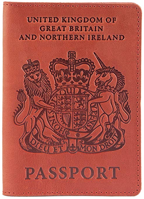 Shvigel Leather Passport Holder - for Men & Women - British Passport Cover Case (Red Vintage)