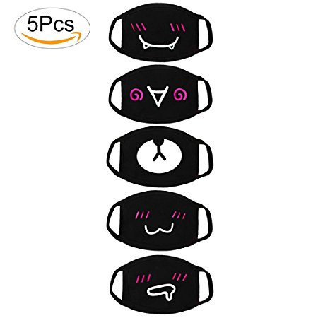 Fomei 5 Pack Exo Unisex Cotton Blend Anti Dust Face Mouth Mask Black for Man Woman