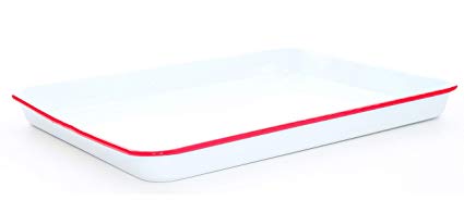 Crow Canyon Home Enamelware Jelly Roll Pan, 16 x 12.25 inches, Vintage White/Red