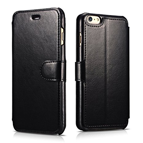 iPhone 6s /6 Leather Case, Xoomz Premium Vegan Leather Side Open Wallet Cases with 3 Card-slot, Flip Folio Style with Magnetic Strap with Stand Function for Apple iPhone 6s /6 4.7 inch (Black)