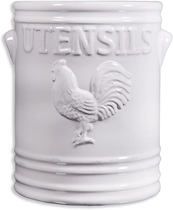 Home Essentials  68140  Rooster Utensil Crock, 7 Inch Height, White