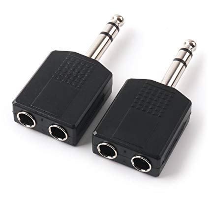 NANYI 6.35mm (1/4 Inch) Male TRS to Two 6.35mm (1/4 Inch) Female Audio Heads, 6.5mm One-Two Stereo Interconnect Audio Adapter, 2Pack (6.35mm M-2x6.35mm F-TRS)