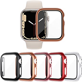 KIMILAR 5-Pack Tempered Glass Screen Protector Case Compatible with Apple Watch Series 7 41mm, Touch-Sensitive Ultra-Thin Hard PC Full Cover Bumper Compatible with iWatch 41mm