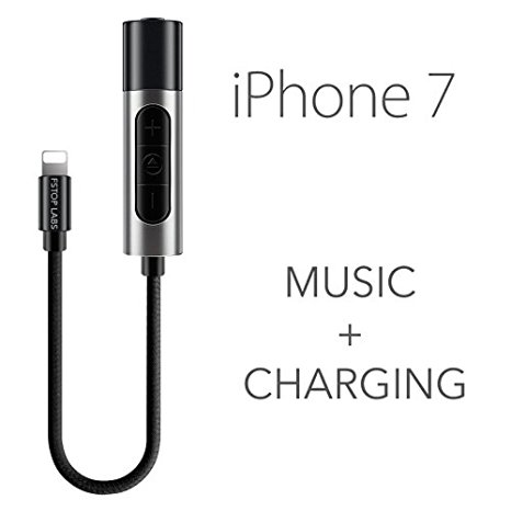 iPhone 7 Lightning to 3.5mm Power Audio Charge Headphone Jack Adapter Cable - Lightning Charging Port and Music Controller (no mic) Converter