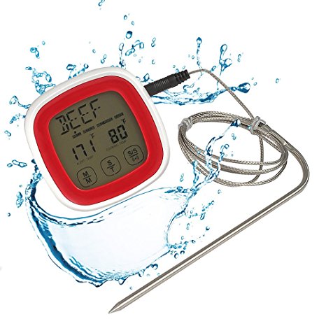 Digital Meat Thermometer (Backlit Touchscreen) with Timer Alert, for Kitchen Cooking, BBQ, Grill