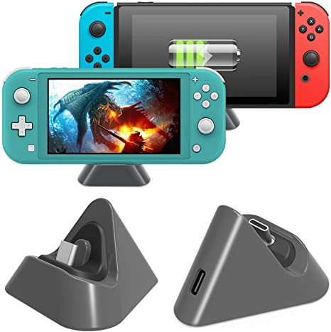 FASTSNAIL Charger Dock for Nintendo Switch/Nintendo Switch Lite, Portable Mini Charging Stand Charge Docking Station for Switch/Switch Lite 2019 Triangle Holder (Grey)