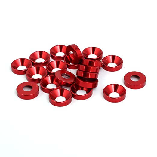 uxcell M6 Aluminium Alloy Car Bumper Trunk Washer Red 20pcs