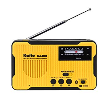 Kaito Voyager Scout Emergency Radio KA400 AM/FM NOAA Weather Alert 5-Way Powered Solar Crank Radio Receiver with Bluetooth, MP3 Player, LED Flashlight and USB Mobile Phone Charger
