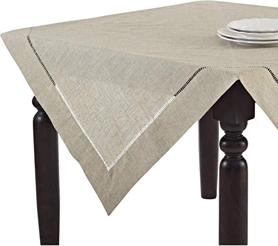 Handmade Hemstitch Design Natural Tablecloth. One Piece. 40 Inch Square.