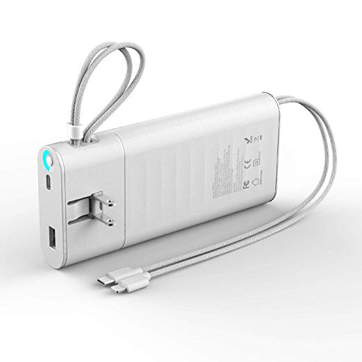 20000mAh Portable Charger,QC3.0 Quick Charge USB C Power Bank, PD 18W High-Speed Fast Charge 5.1A External Battery Pack with Built-in AC Wall Plug,Built in USB C Two Cables Compatible All mobilephone