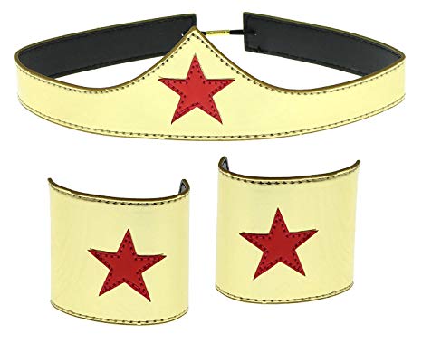 Wonder Woman Cuff and Tiara Adult Cosplay Costume Set Gold