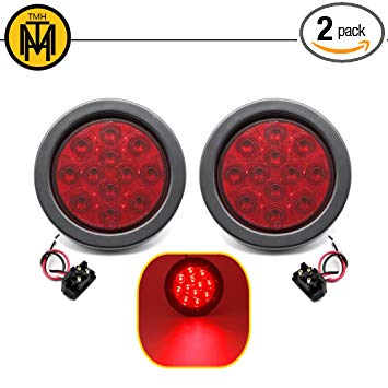 TMH 2pcs 4" 12 Super Bright LED Stop Tail Turn Brake Light Red Assembly Rubber Mount Grommet for Trucks Trailers