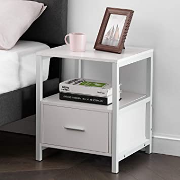 VECELO Modern Rectangular Wood Nightstand Side/End/Coffee/Accent Table, Cabinet with Drawer for Storage, White