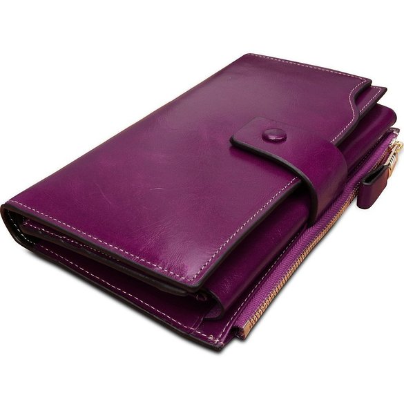 Obosoyo Women's Large Capacity Luxury Wax Genuine Leather Wallet With Zipper Pocket