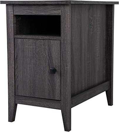 JAXPETY Nightstand Side End Table, Cabinet Storage Table with Switchable Door, Wooden Accent Table for Home Office Living Room Bedroom, Easy Assembly, Gray