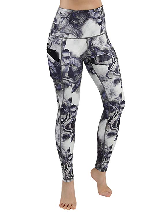 ODODOS High Waist Out Pocket Printed Yoga Pants Tummy Control Workout Running 4 Way Stretch Yoga Leggings