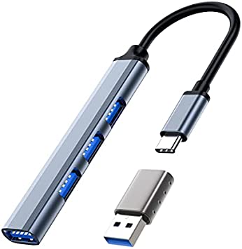 USB C Hub, 4 in 1 Type C Adapter USB Splitter Extender with USB A Male to USB C Female USB 3.0 5Gbps Ultra Slim Portable Thunderbolt 3 Hub Suitable for MacBook Pro/Air,iPad,Chromebook,PC, Samsung