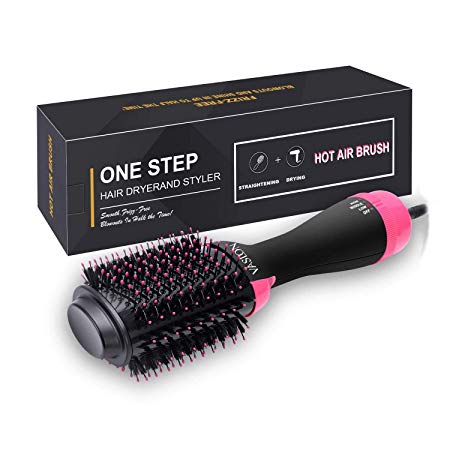 Hot Air Brush, 4-in-1 One-Step Hair Dryer and Volumizer, Negative Ion Hair Dryer Brush Styler, Ceramic Lightweight Styling Brush for Hair Drying, Styling, Curling, Straightening, Shine and Hair Volume