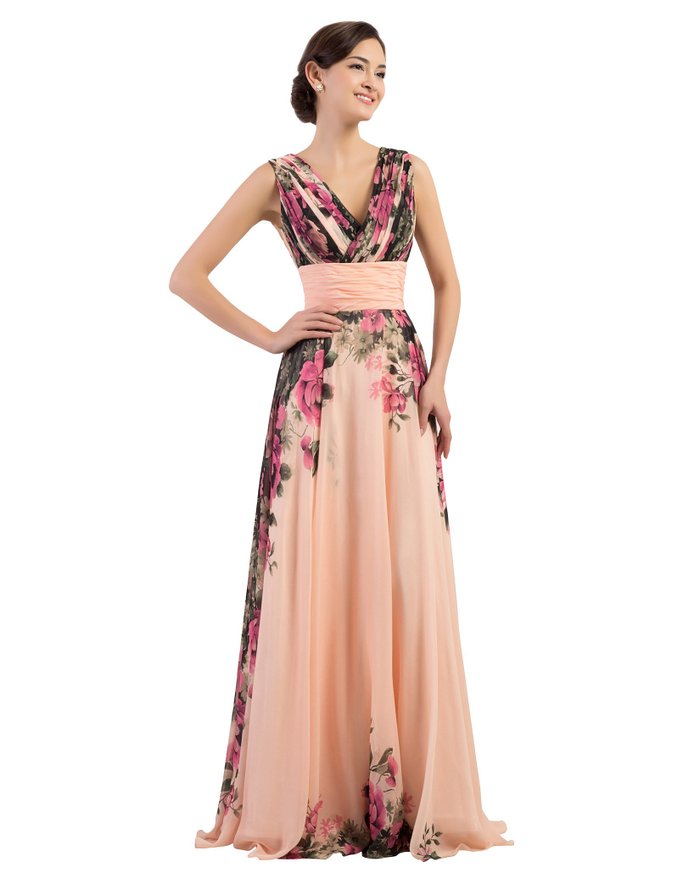 GRACE KARIN Floral Print Graceful Chiffon Prom Dress for Women (Multi-Colored)