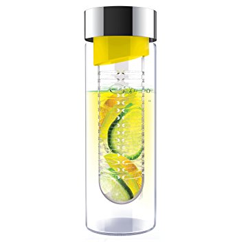 Asobu Flavor It 20 Ounce Glass Water Bottle With Fruit Infuser,  Yellow Silver