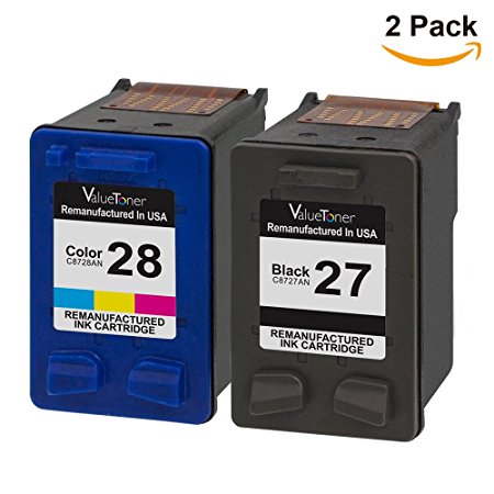 Valuetoner Remanufactured Ink Cartridge Replacement For Hewlett Packard HP 27 & HP 28 C9323FN C8727AN C8728AN (1 Black, 1 Tri-Color) 2 Pack